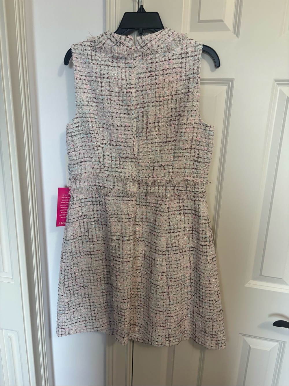 Eliza J Pink and Cream Tweed Sleeveless Fit-and-Flare Dress - Picture 2 of 4